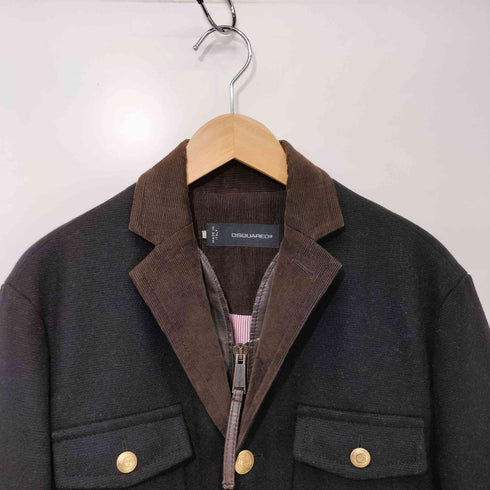 ディースクエアード DSQUARED2 レザー切替レイヤードデザイン ウール3Bテーラードジャケット メンズ  50